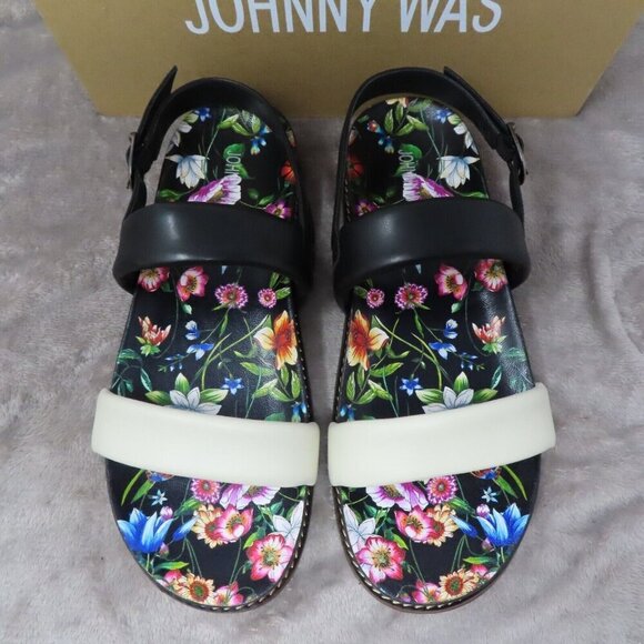 Johnny Was Double Band Leather Sandal Ombre Multicolor Floral Women Size 10 NEW - Picture 3 of 12